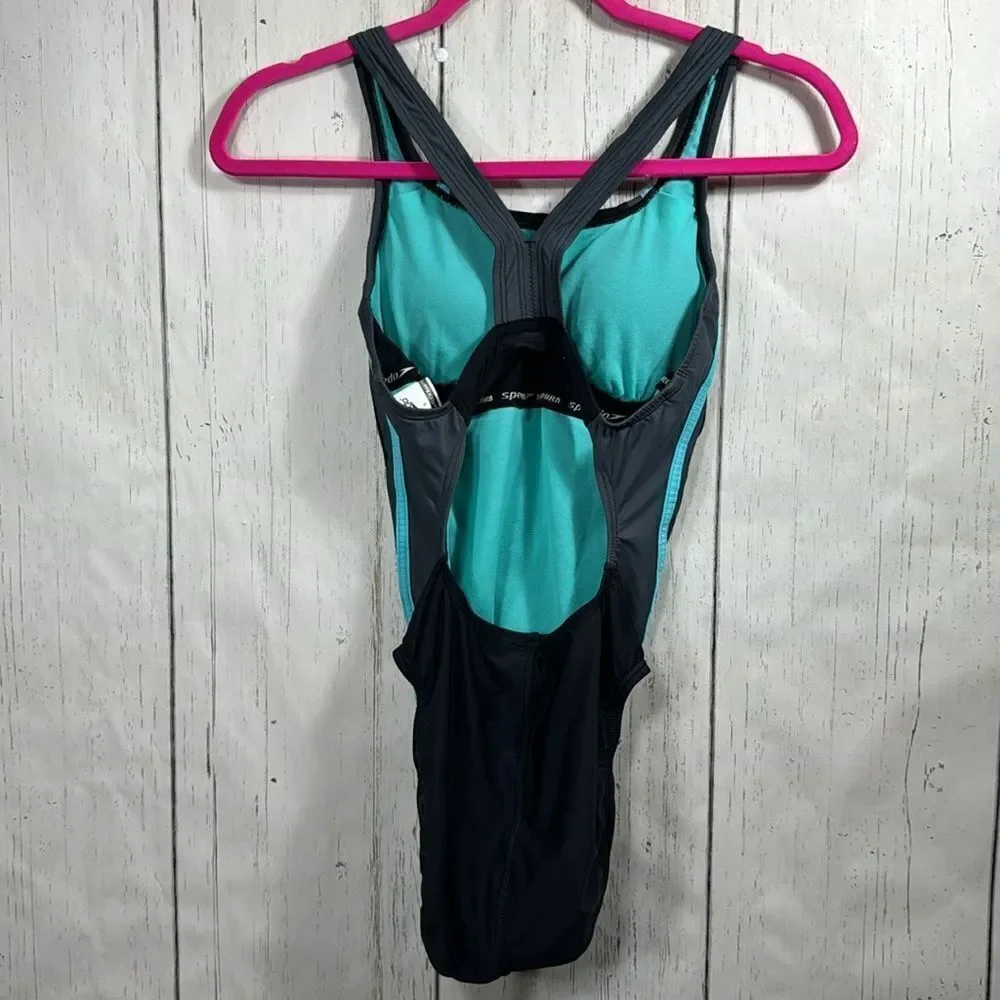 Speedo Womens Black Aqua Racerback Hydro Bra One Piece Swimsuit
